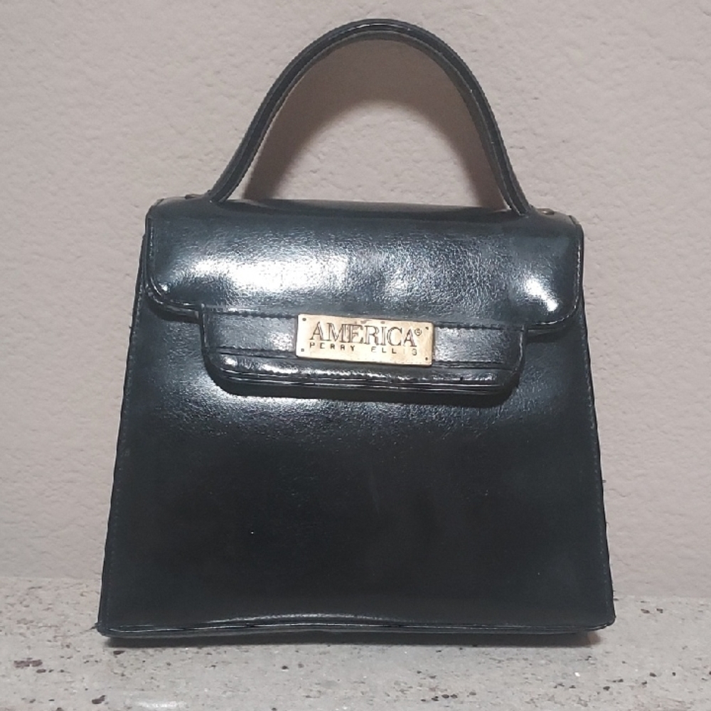 Vintage-AMERICAN PERRY ELLIS Black Mini Bag with Structured Silhouette